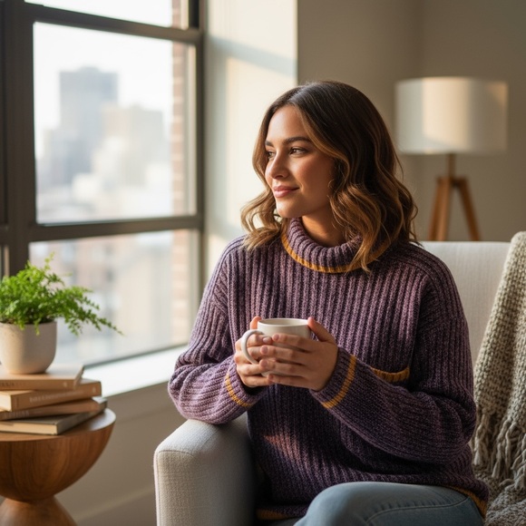 NAADAM Purple and Gold Cashmere Cowl Neck Sweater - Picture 3 of 7